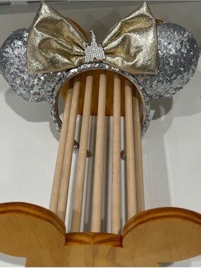 Disney Silver Sequin & Gold Bow Minnie Ear Headband